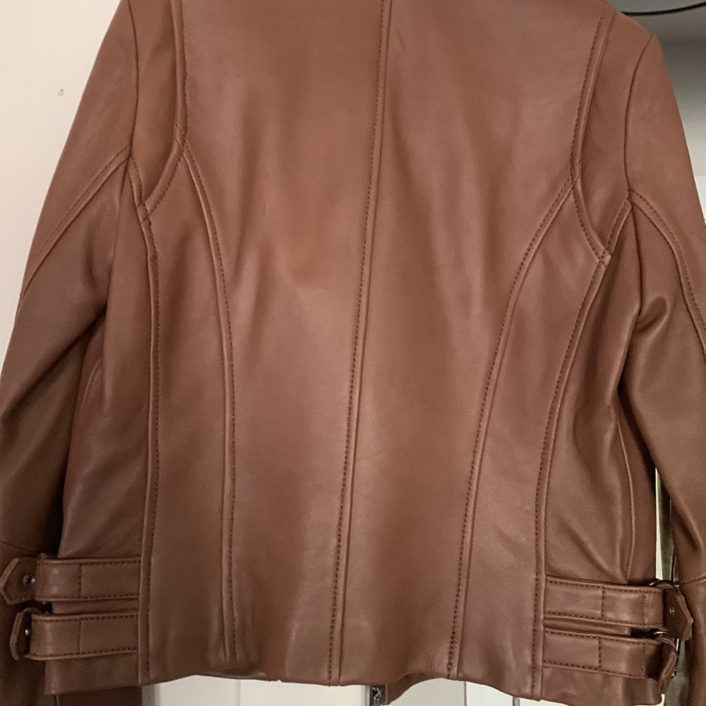 Michael Kors Genuine Leather Jacket Brown Size Small - Picture 7 of 11